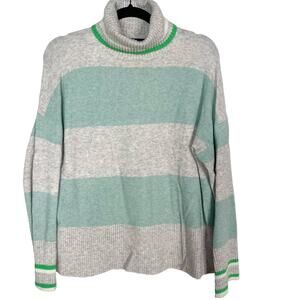 New J Crew S Green Gray Striped Turtleneck Sweater Supersoft Yarn Merino Alpaca